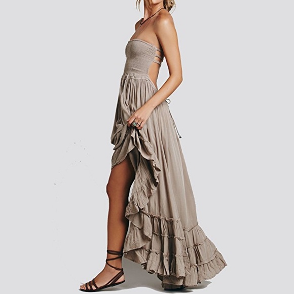 Taupe Cotton Maxi Dress - Picture 2 of 5